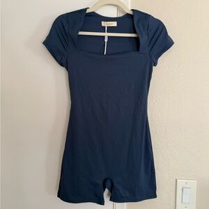 Navy Blue Short Sleeve Romper